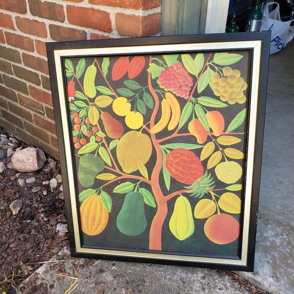 Vintage 60s MCM Framed Art Print Fruit Tree - Picture 1 of 2